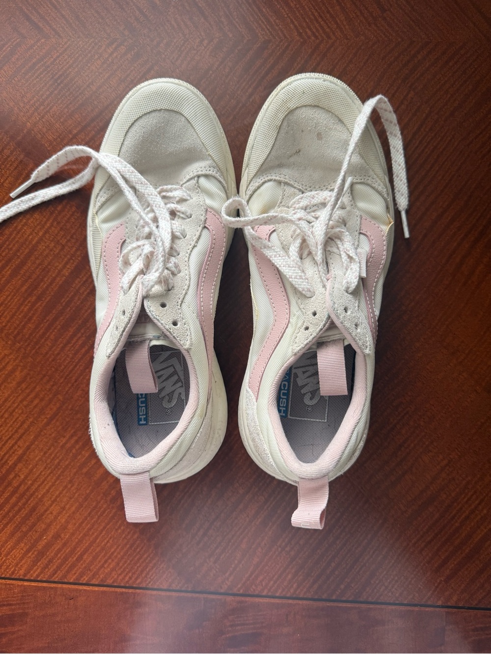 Vans White and Light Pink Low-Top Sneakers